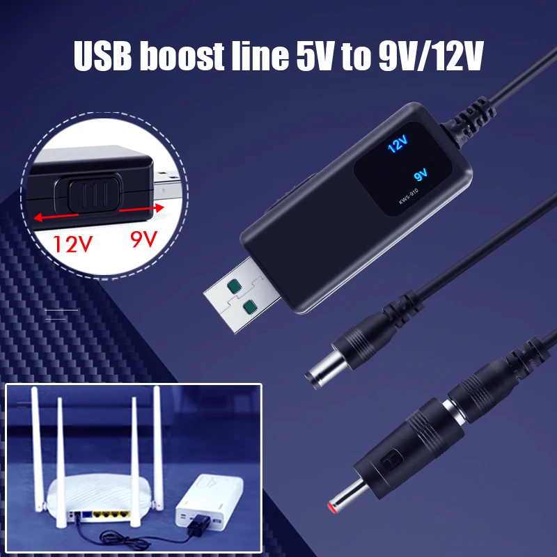 DC 5V To 9V/12V LED USB Power Boost Connecter Line 2.1x5.5mm Plug Step-up Converter Adapter Cable For Router Speakers Power Bank