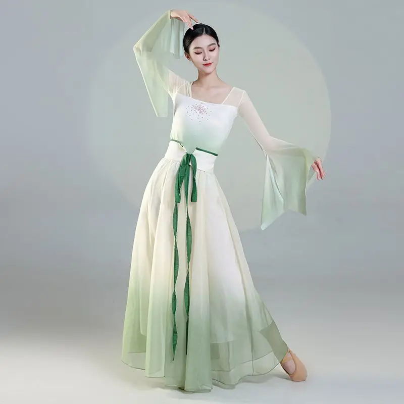 Vrouw Klassieke Dans Performace Kostuums Elegante Training Kleding Onsterfelijke Lichaam Charme Gradiënt Gaas Chinese Etnische Stijl Jurk