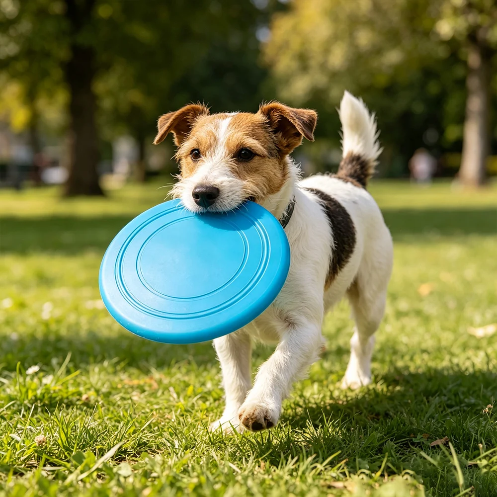 Dog Toys - 耐久性のある噛みやすいペットトレーニング用フリスビーおもちゃ、破れにくい柔らかいゴム製フライングディスク、犬の運動遊び、投げ取りトレーニング用品