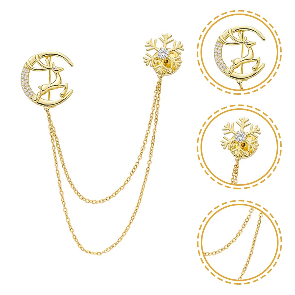 

Snowflake Elk Brooch Women Shirt Collar Clip Chain Christmas Decoration Elegant Fashion Special Occasions Lapel Pin Breast Pin