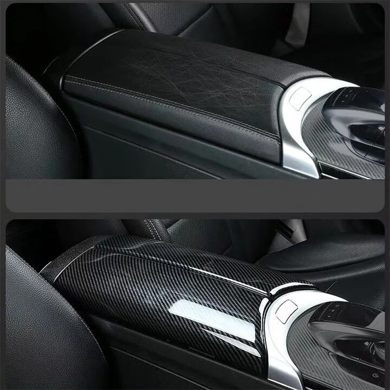 4X Carbon Fiber Car Storage Box Panel Cover Armrest Box Panel For Mercedes Benz C Class W205 GLC X253