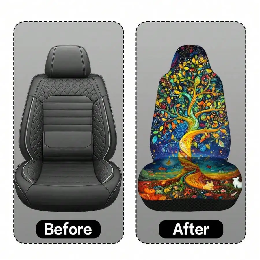 

Universal Car Seat Cover With Autumn Tree Of Life Print Breathable Fabric For Adult Vehicles
