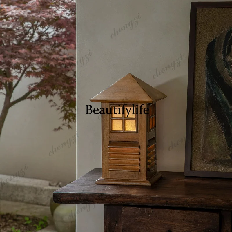 Japanese-style, creative hotel teak floor-to-ceiling atmosphere decoration, solid wood landscape lights