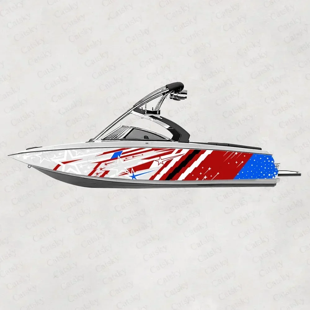 Custom American Flag Stripe Boat Sticker Fish Boat Sticker Vinyl Waterproof Boat Wrap Graphic Decoration Wrap Decal Gift