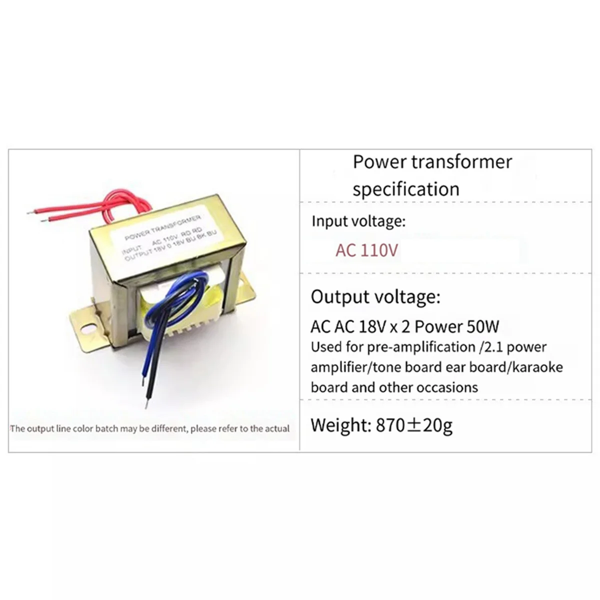 B29C-2X Power Transformer Dual AC 18V 50W EI Transformer 110V In Optional For Preamplifier 2.1 Amplifier Tone Board A