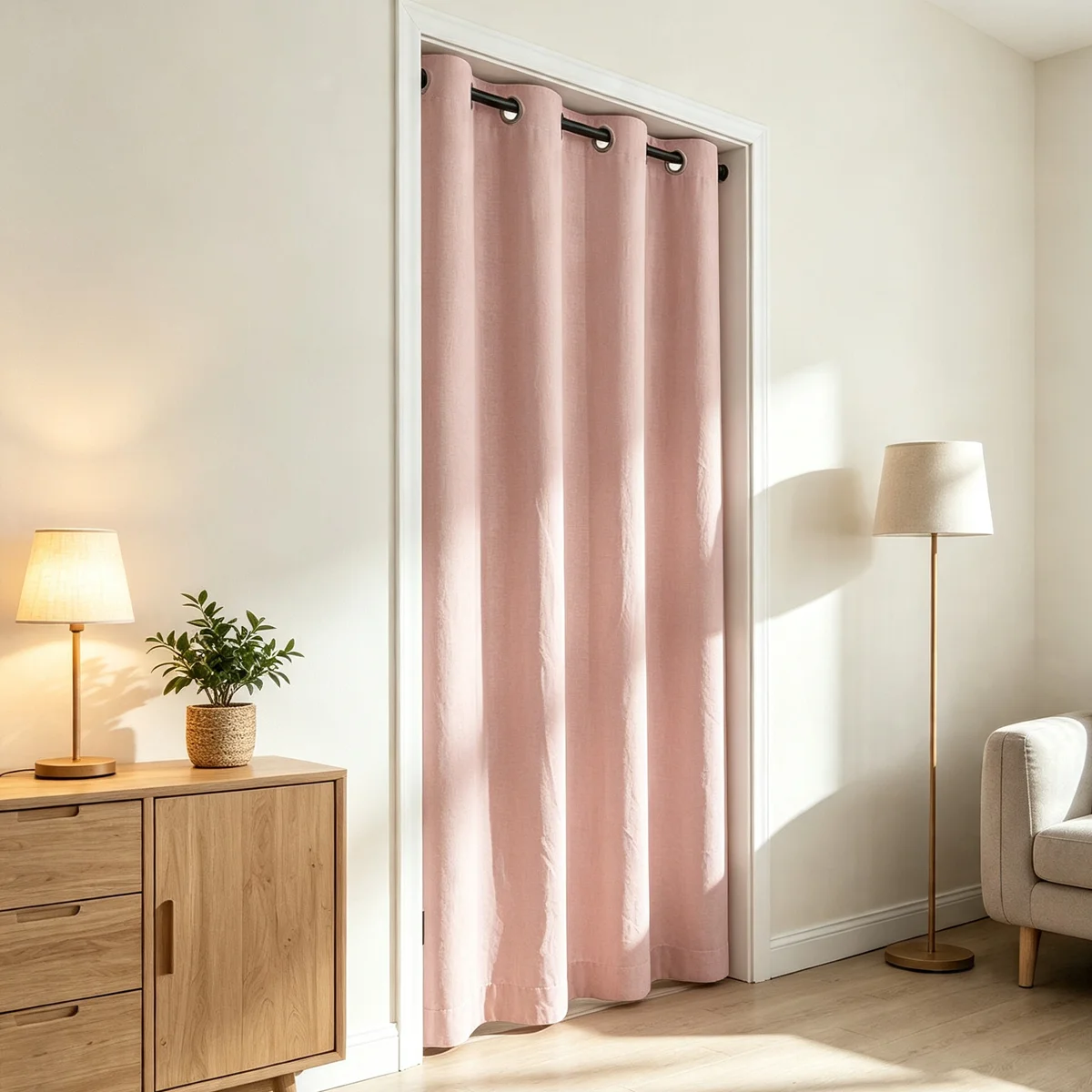 Lightweight Pink Grommet Blackout Door Curtain, Ultra Thin Privacy Partition Drape for Household Doorway