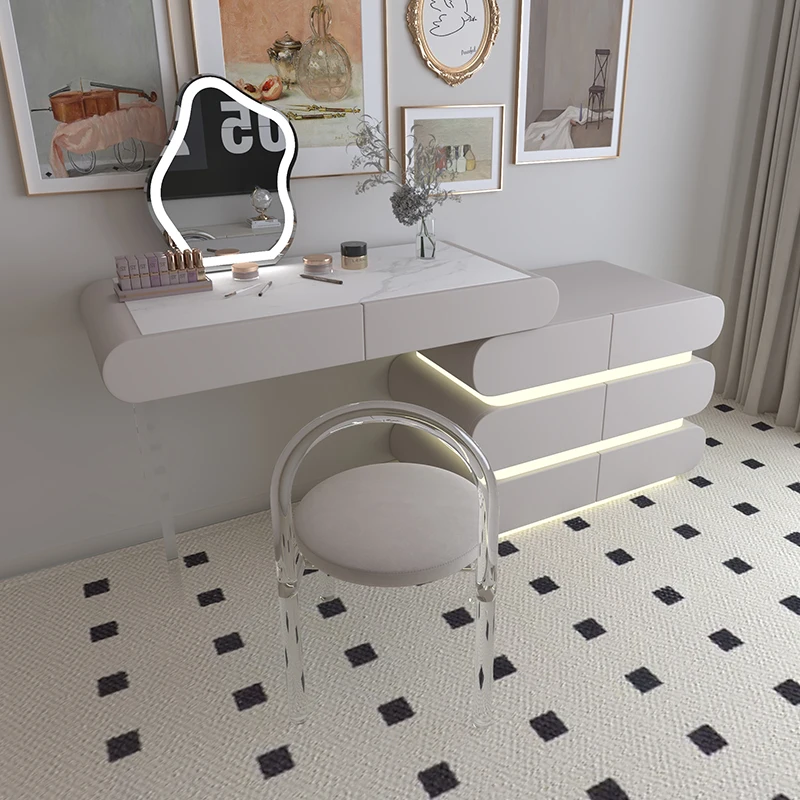 

Умный комод с голосовым управлением, светлый роскошный скандинавский туалетный столик для спальни, современный простой туалетный столик принцессы в кремовом стиле