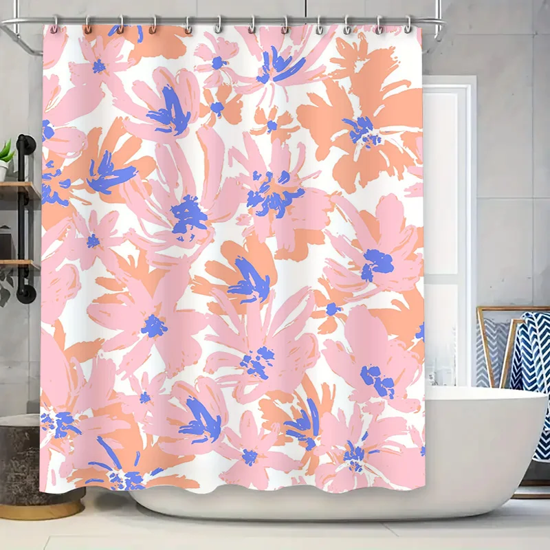 

Розовая занавеска для душа с цветочным принтом Розовый Синий Акварельный принт Декор для ванны Украшение дома Доступен индивидуальный размер!
