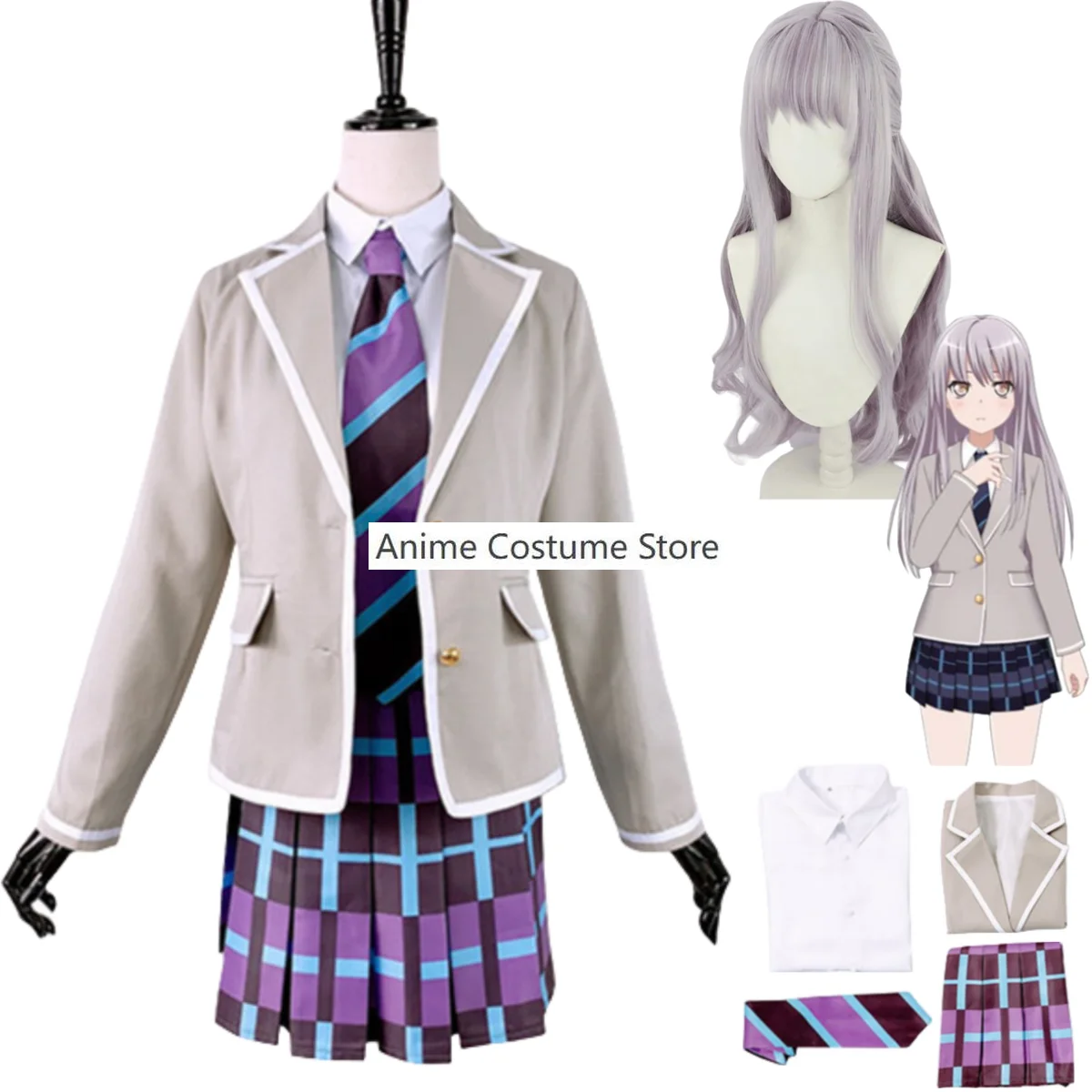 Anime BanG Dream! Yukina Minato Cosplay Costume Roselia Wig Japanese Curry Color School Uniform Skirt Woman Sexy Halloween Suit