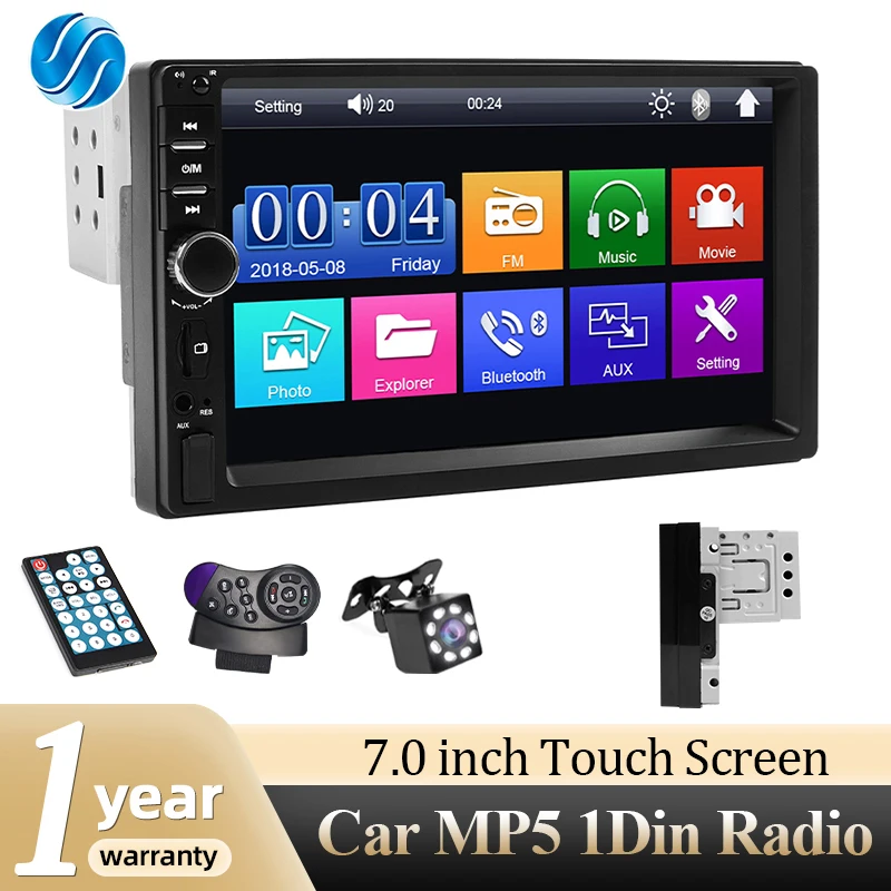 7 Inch 1 Din Car Radio MP5 Multimedia Player Touch Screen FM ISO Power Aux Input USB Mirror Link Universal Autoradio BT5.0