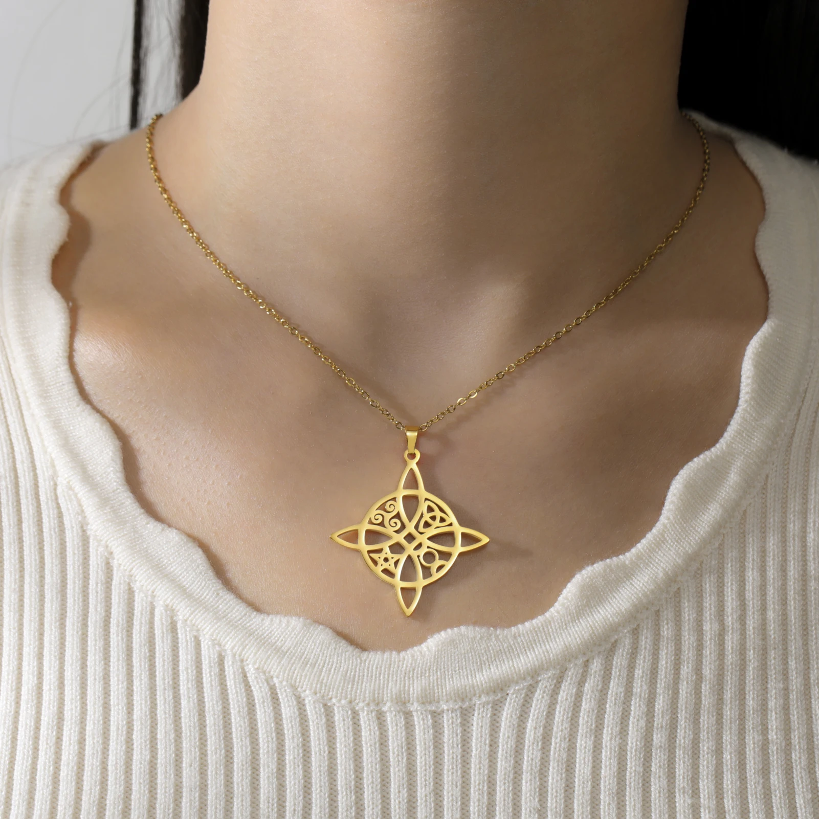 Kkjoy Hexenknoten-Halskette mit hohlem Anhänger, böhmisches geheimnisvolles Kulturerbe für Frauen, die Partys teilzunehmen, geheimnisvoller Schmuck, Geschenk – Detail 1