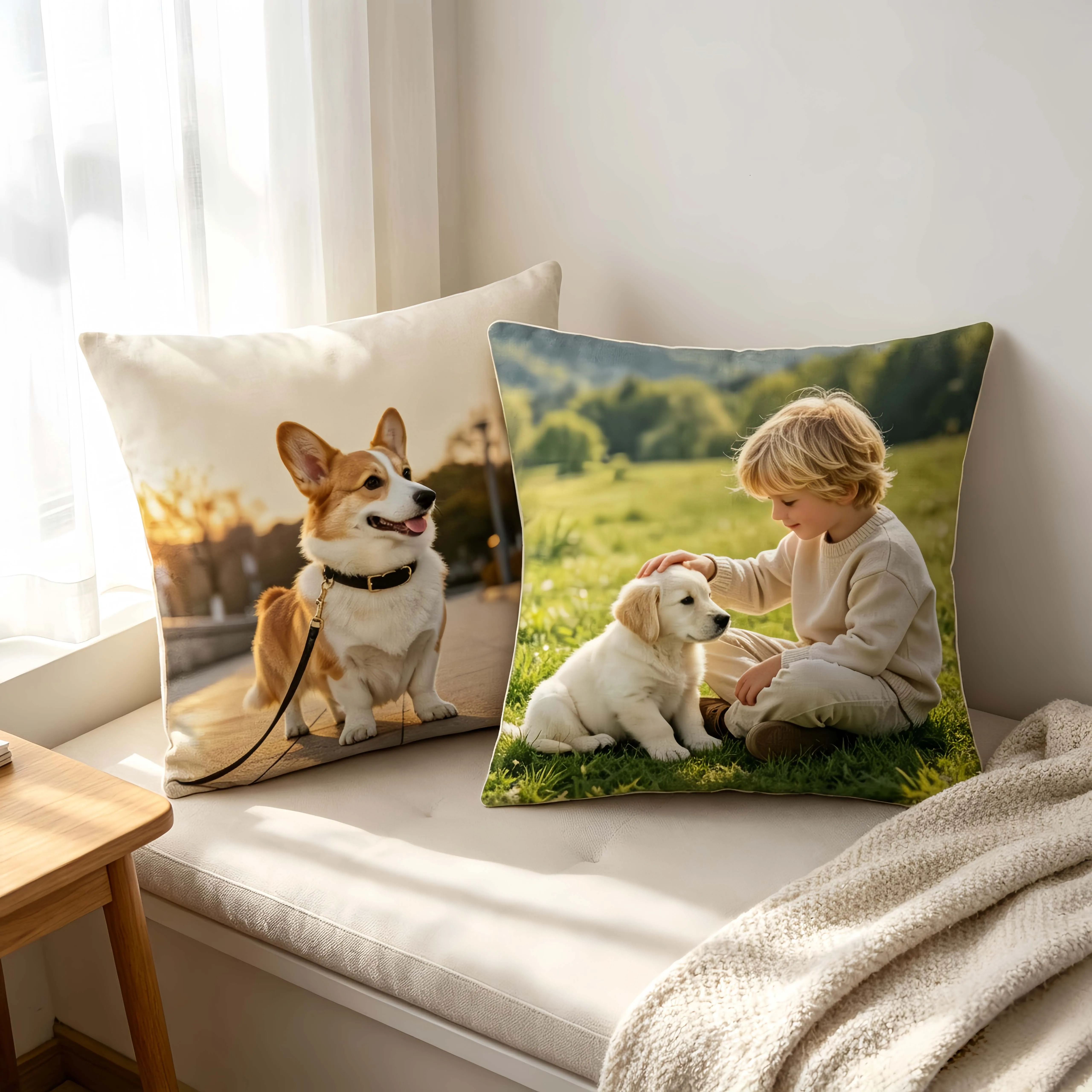 2Pcs Customized Photo Pillow Cover Customizable Family Pet Fun Image Home Seat Cushion Cover Sofa Bed Dormitory (No Core)