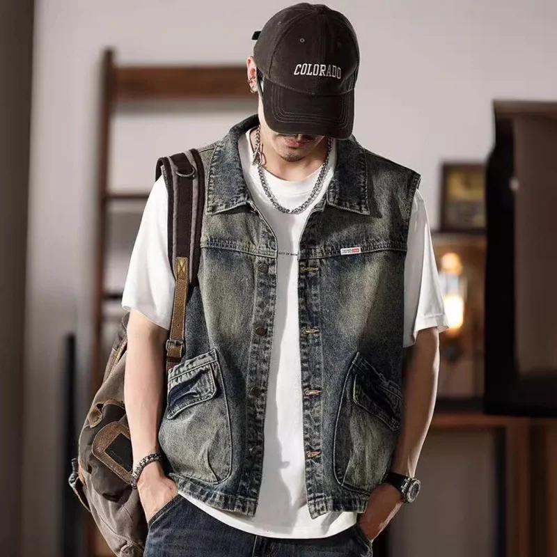 

Spring Vest Men, Vintage Retro Large Size Sleeveless Vest, Workwear With Large Pockets, Outerwear