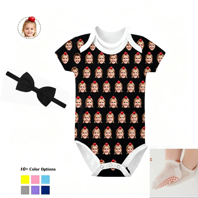 Custom All Over Print Baby Bodysuit, Personalized Face Photo Romper, Soft Cotton Infant Clothing for Pregnancy Announcement gift