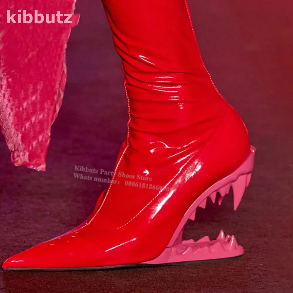 Hollowed Tiger Teeth Ankle Boots Fangs Giant Teeth Metal High Heel Genuine Leather Sock Shoes Fashion Show Luxury Women Shoe New