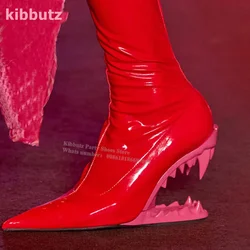 Höhlte Tiger Zähne Stiefeletten Fangs Riesenzähne Metall High Heel Echtes Leder Socke Schuhe Modenschau Luxus Frauen Schuh Neue