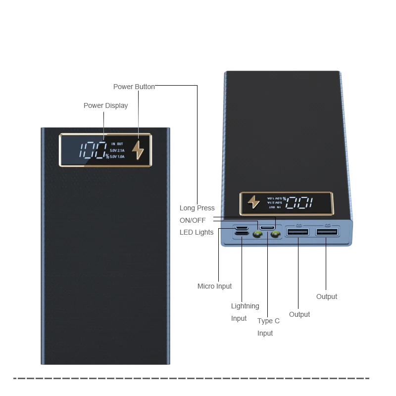Pop DIY Power Bank Case 6*18650 Battery Charge Storage Box Dual USB Type C Battery Holder Box PD QC3.0 Quick Charge For SmartPh