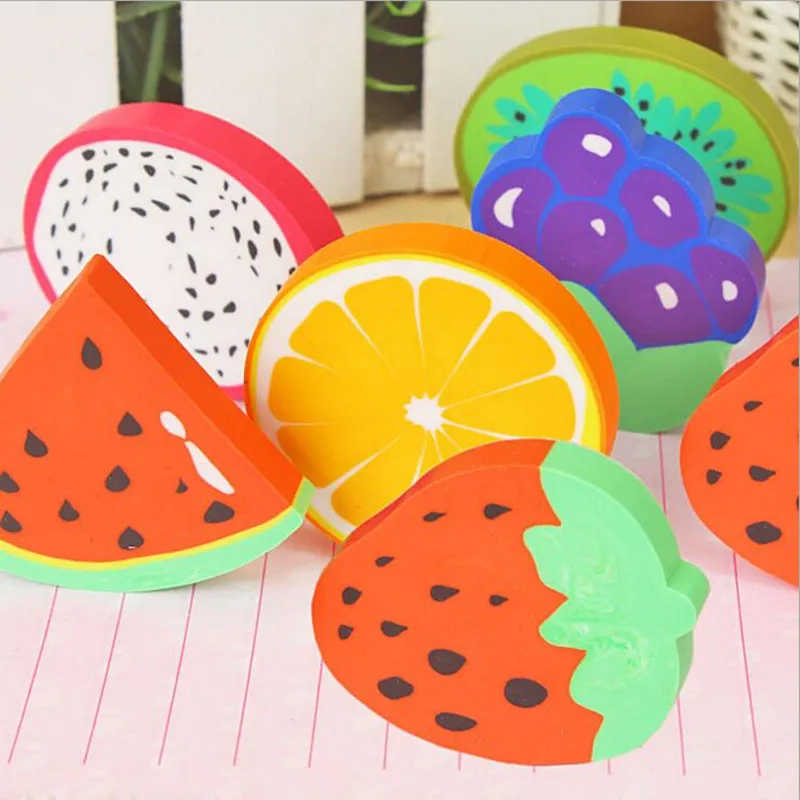 1pc/ Sweet Fruit Slice Shape Eraser Watermelon Grape Kiwi Fruit Erasers Kawaii Stationery Student Gift Office School Supply