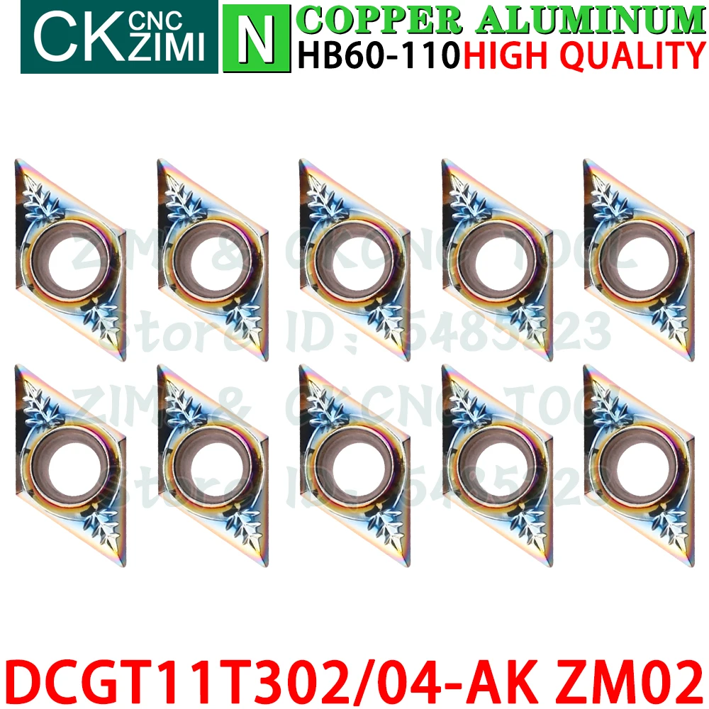 DCGT11T302-AK ZM02 DCGT11T304-AK ZM02 Plaquitas de carburo de aluminio Plaquitas de torneado Herramientas DCGT11T3 DCGT DCGT32.50.5 DCGT32.51 AK CNC Cortador mecánico Torno de metal Herramientas de corte para aluminio