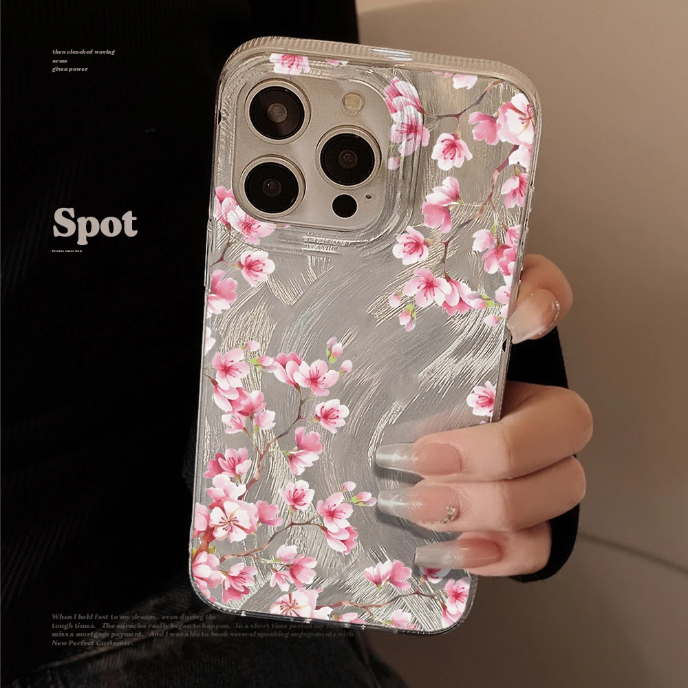 Coque de téléphone texturée effet plume pour iPhone 17 Pro Max 15 16 14 13 12 11 8 7 Plus Pro 16E Air, motif fleur de cerisier vintage, coque rigide mate
