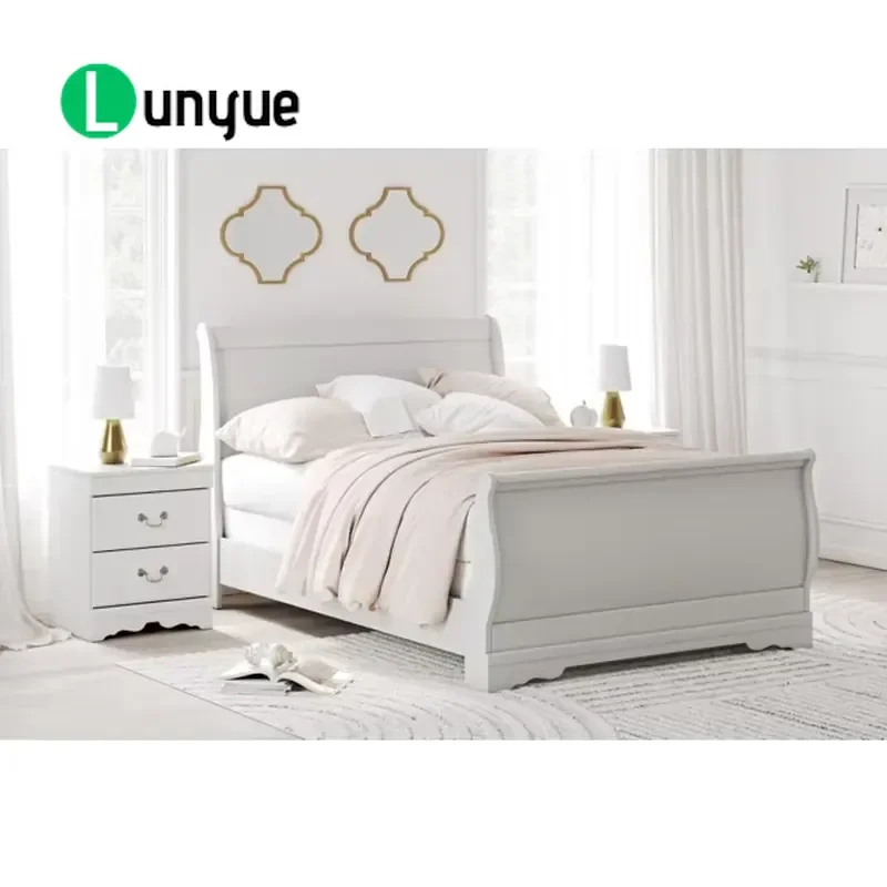 Classic Oak Sled Bed with Hand Carved Panels Modern Luxury Veneer Headboard Footboard and Rails Traditional Phillips Style
