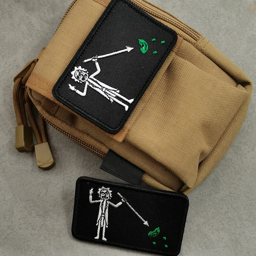 Funny Cartoon Dr. Rick Hold Fork Embroidery Interesting Clothing Square Label Applique Patch Sew-on Military Molle Bag Stickers