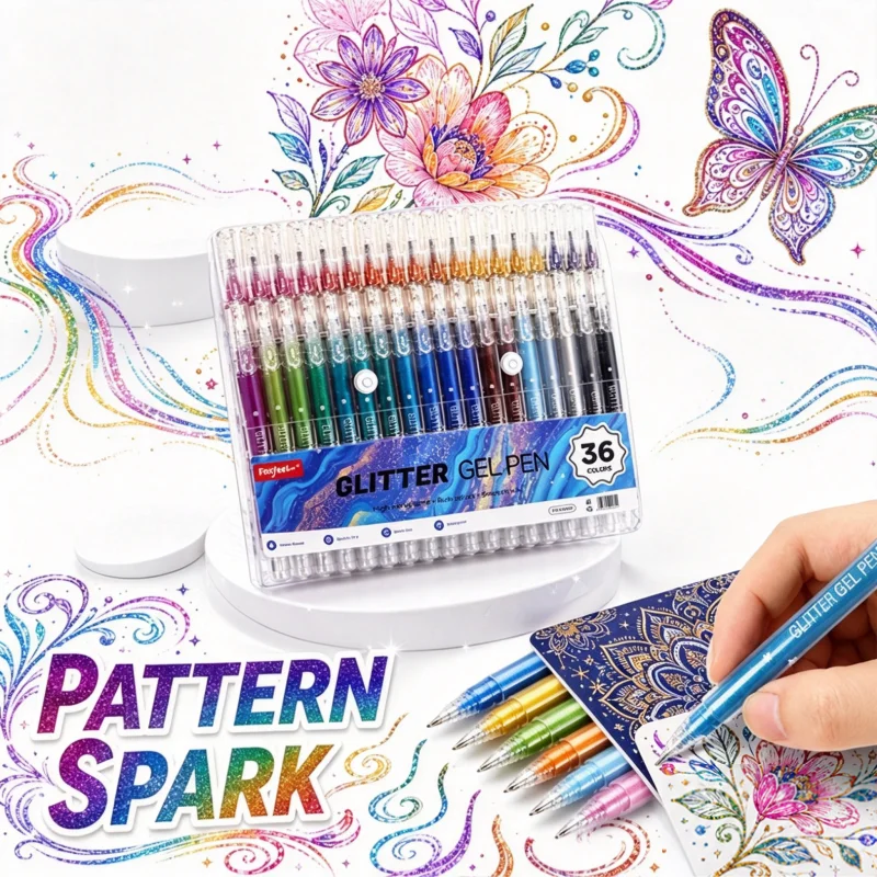36 Colors Glitter Acrylic Gel Pen 0.8mm Finer Tip Glitter Drawing Journaling Pen for Students Marker Outlining Painting Graffiti