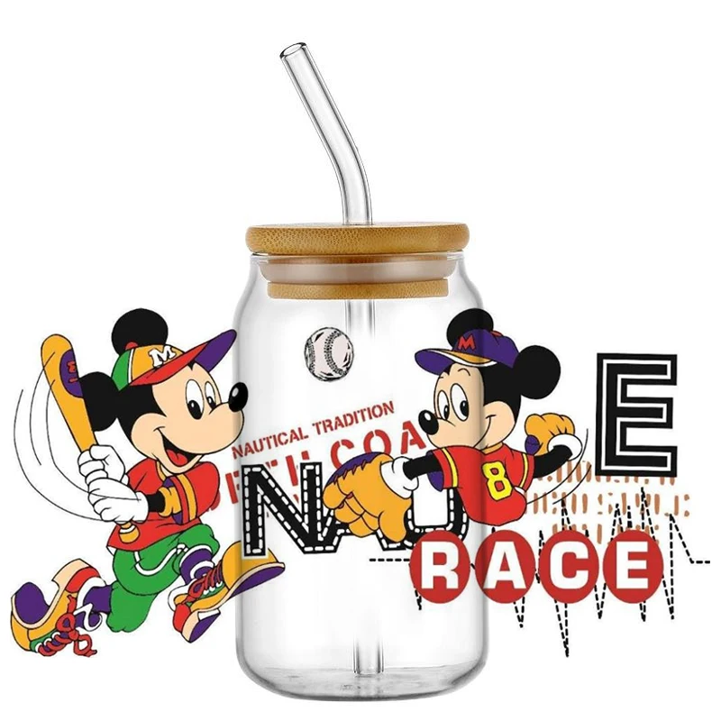 Miniso Disney Mickey 3D Transfer Stickers For 16OZ Libbey Glass Waterproof Mug Cup Wrap UV DTF Stickers Custom Logo