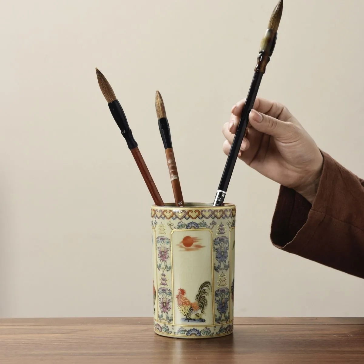 12.5*8cm New Ceramic Pen Holder Ru Kiln Crackle Glaze Desktop Decor