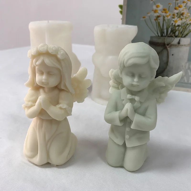 Kneeling Angel Candle Mold Wings Angel Mold Soap Silicone Mould Handmade Gypsum Ornaments Home Decoration Accessories 2024