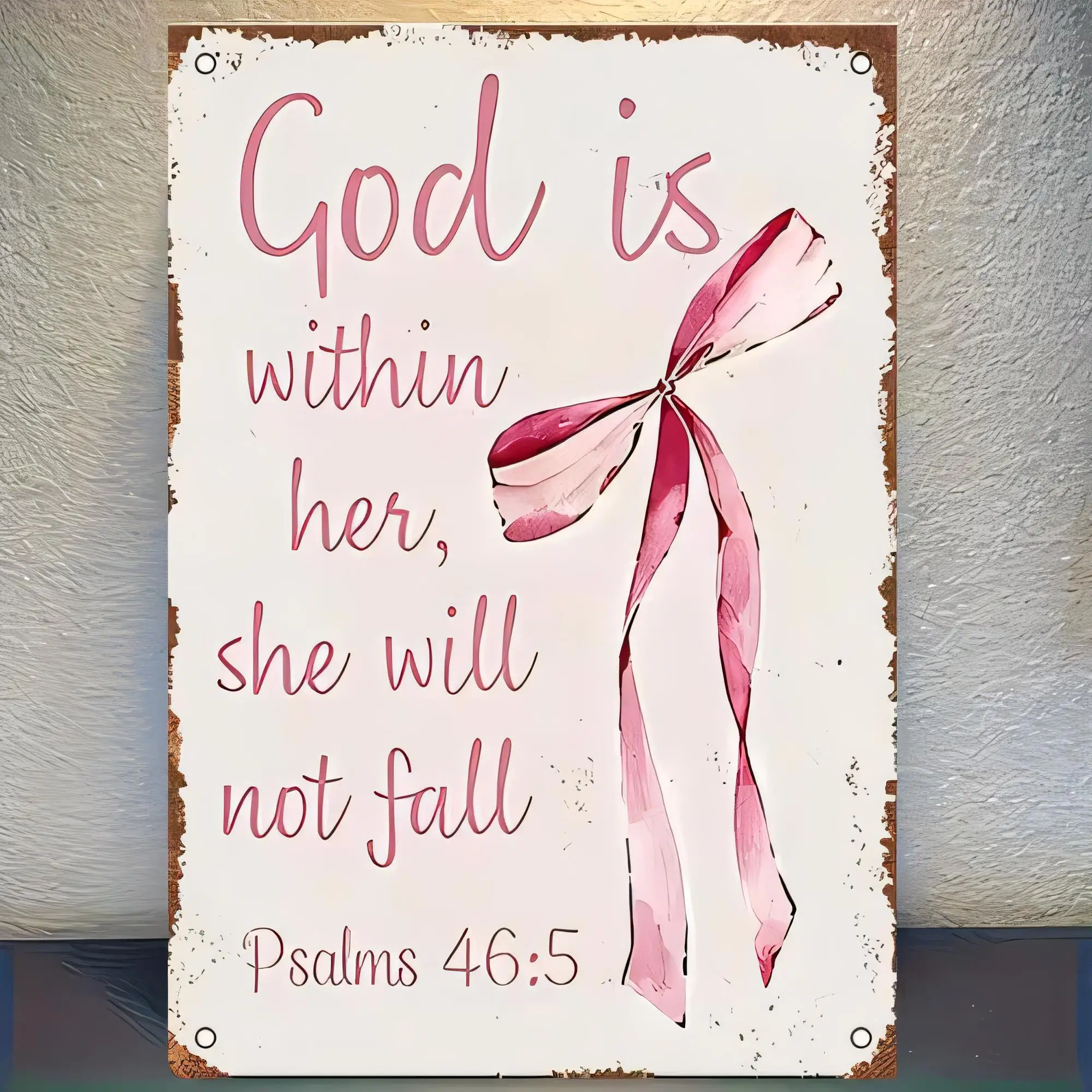 Tin Sign God is within her, she will not fall Psalms 46:5 Vintage Religious Metal Plaque Wall Art for Church Home Prayer Room De