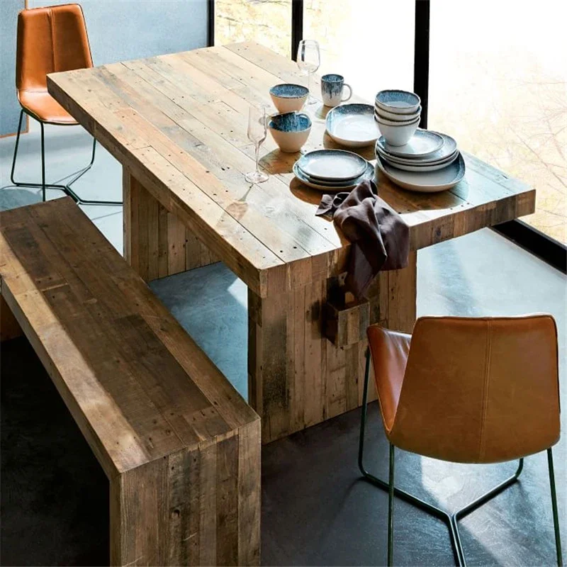 Dining Table Tea Table Long Table Mid-Ancient Solid Wood Kitchen Island Modern Log Style