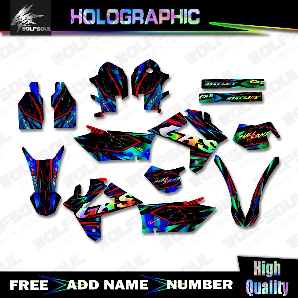 Motocross Holographic Background Decals Graphics Sticker Kit For GASGAS GAS GAS EC 125 250 300 350 450 2007 2008 2009 Custom