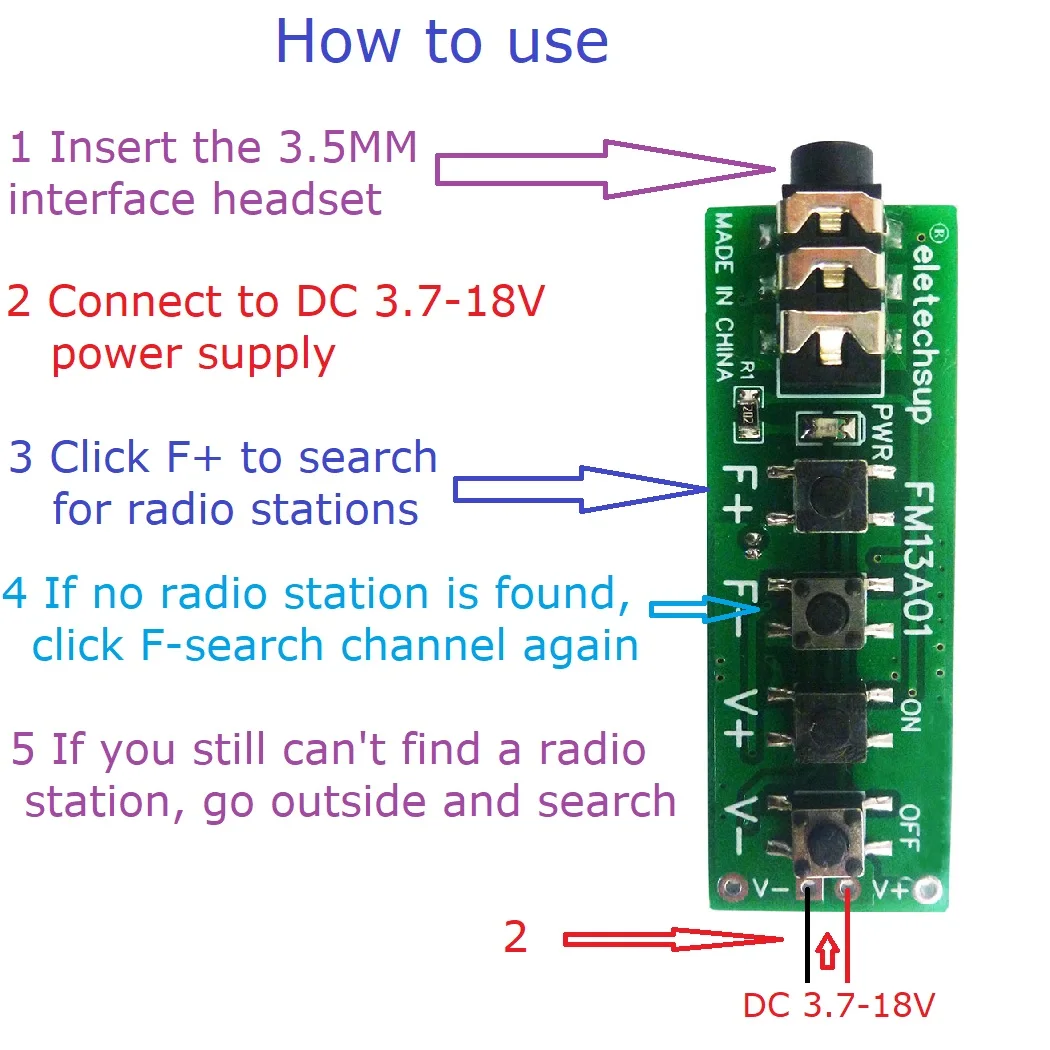 76-108MHz  FM broadcasting Radio Dual Channel Stereo Audio Receiver Module For Earphone Headset Speaker