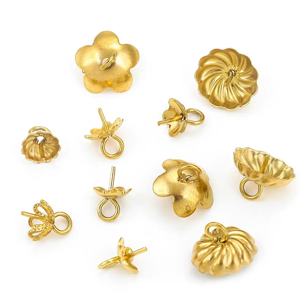 20pcs Stainless Steel Gold-plated Bead Caps Hollow Flower Bracket for DIY Necklace Earrings Jewelry Making Accessories Materials