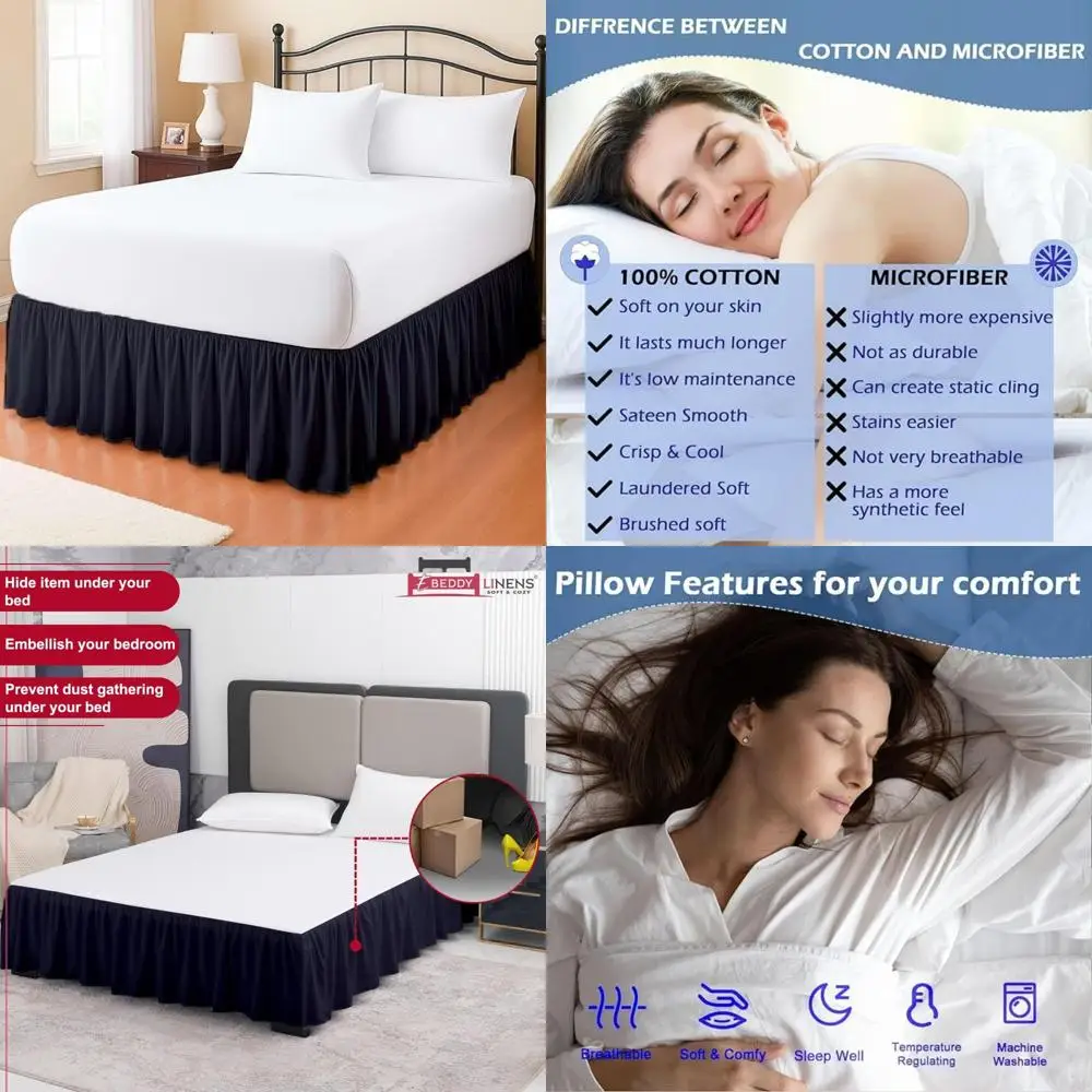 

King Size 16 Inch Drop Dust Ruffle Bed Skirt - Split Corner Platform Style, 100% Egyptian Cotton, 800 Thread Count, Navy Blue So