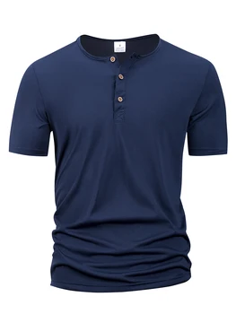 Men's Henley Polo Shirt 2 Summer Men Henley Collar T-shirts Button Slim Casual Male Solid Color Short Sleeve Men Sports T-shirt Polo shirt Tops 2