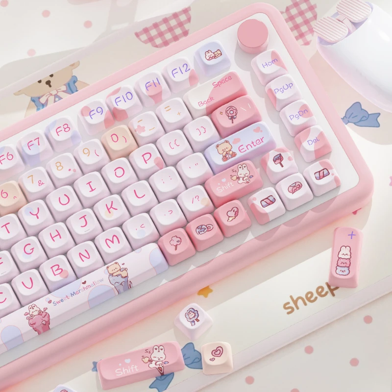 Keyboard Keycaps Girls Cute Pink Key Caps MOA Key Caps Replacement for Mechanical Keyboard Accessories Decor Office Home Work