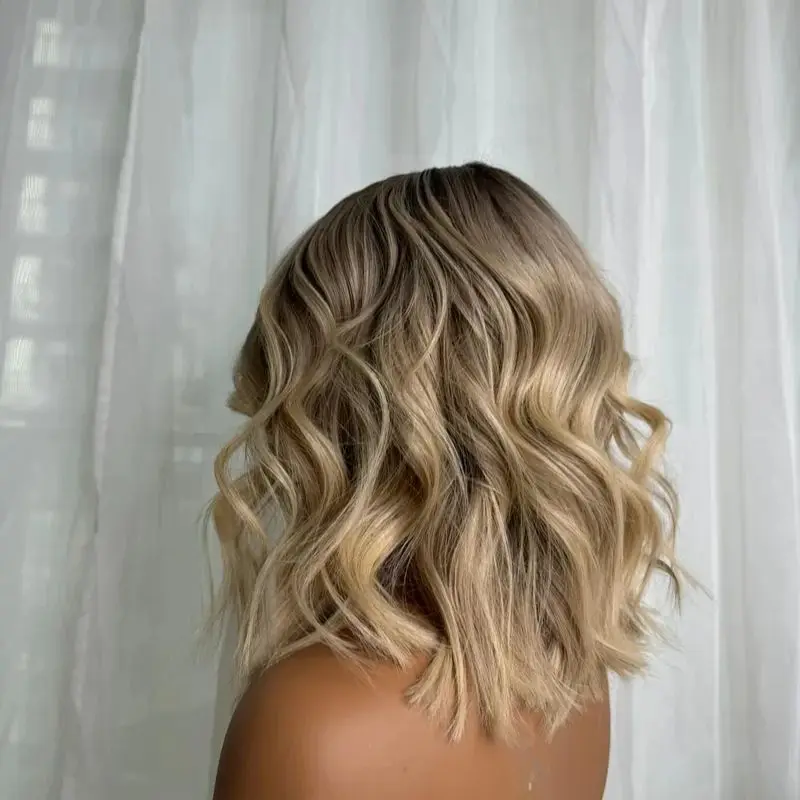 أعلى الباروكات غلويليس أومبير الرماد شقراء الاصطناعية HD الدانتيل شعر مستعار أمامي مع جذور داكنة طبيعية شعري واقعي جديد في موجة قصيرة بوب #4