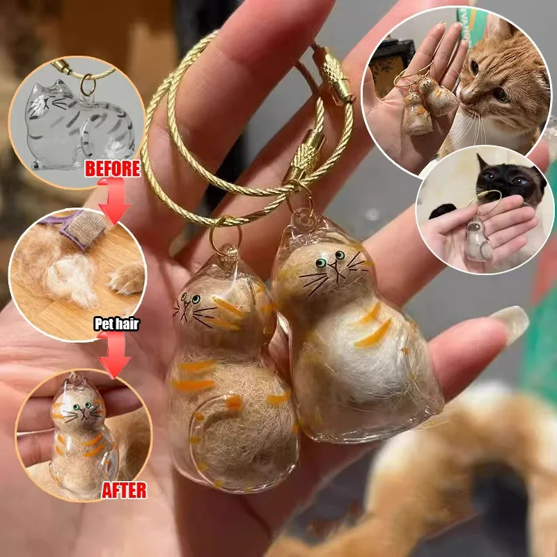 

Подвеска в форме милого кота - прозрачный брелок для хранения из кошачьего меха, стильное маленькое украшение ручной работы для любителей домашних животных