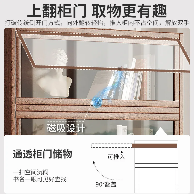 American retro floor-to-ceiling bookcase Solid wood small cabinet Locker Living room storage Display cabinet Integrated shelf
