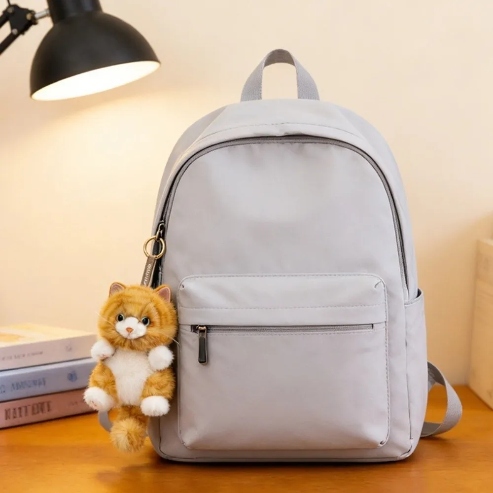 Portable 25cm Simulated Cat Pendant Furry Soft Kitten Keychain with Metal Clip Cartoon Cat Bag Charm for Women Girls
