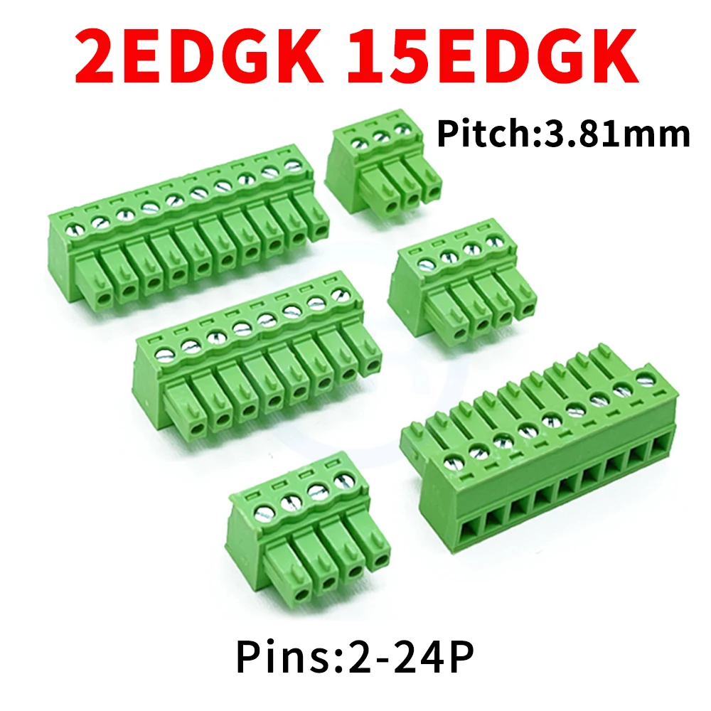 10 Pcs KF2EDGK 3.81mm Green Phoenix Solderless Plug-In Terminal JM 15EDGK Butt Hole Holder 2-24Pin