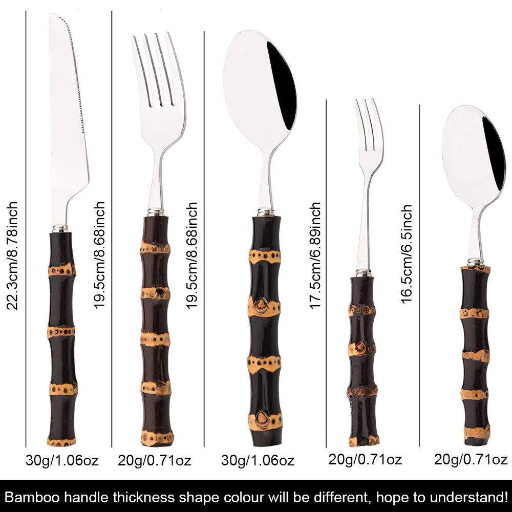 5Pcs Creative Home Bamboo Handle Dinnerware Cutlery Set Stainless Steel Tableware Steak Knives Fork Spoon Flatware Set For Home view 3