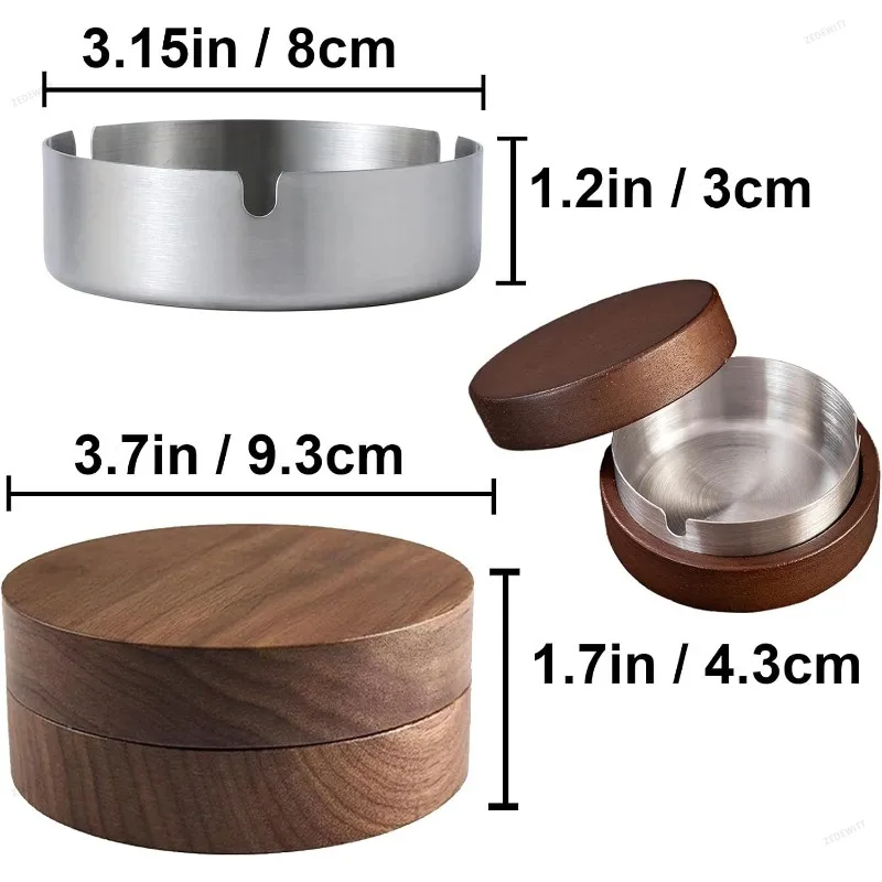 Wooden Ashtray with Lid Windproof Smoke‑Proof Stainless Steel Lining Easy Clean Decorative Ash Holder for Indoor Home