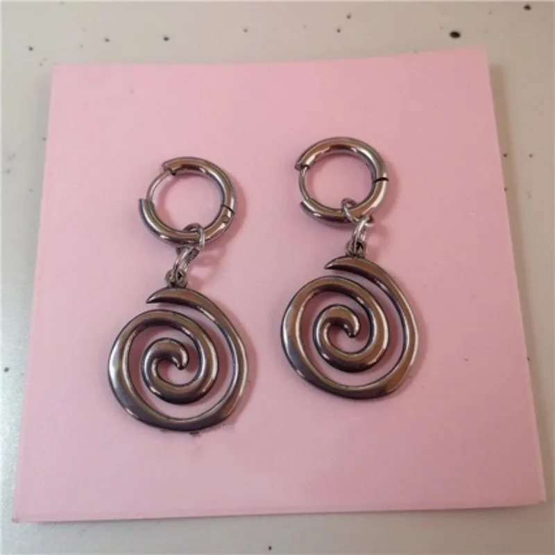 Grunge Jewelry Stainless Steel Swirl Earrings Cool Korean Charms Hoop Earrings for Women Goth Fashion Accessories