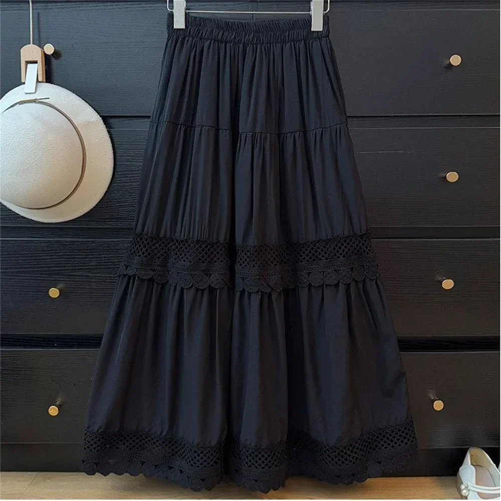 2026 Summer New Design White Cake Skirt Elegant Half Skirt French Fashion Ladies Hollow Out Lace Spliced Midi Skirt For Women