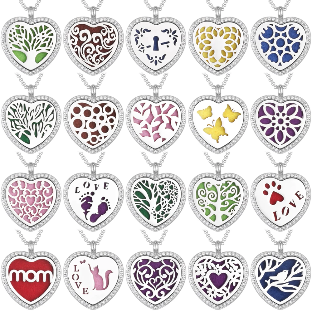 2025 New Aromatherapy Necklace Diffuser Pendant Tree Owl Flower Rhinestone Love Heart Perfume Essential Oil Diffuser Necklaces