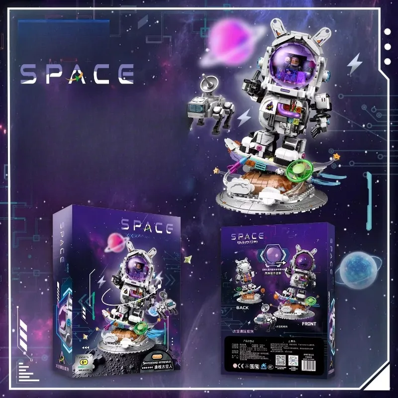 رائد الفضاء ميكا اللبنات اليدوية الإبداعية التجمع نموذج سكيت رائد الفضاء لعبة سطح المكتب زخرفة هدية عيد ميلاد