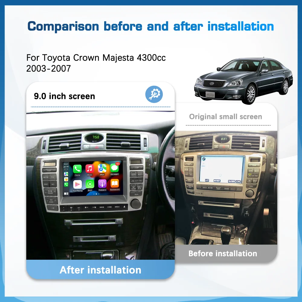 9Inch For Toyota Crown Majesta 4300cc 2003-2007 Car Multimedia Video Player GPS Navigation Radio Android 13 Carplay 4G 360Camera